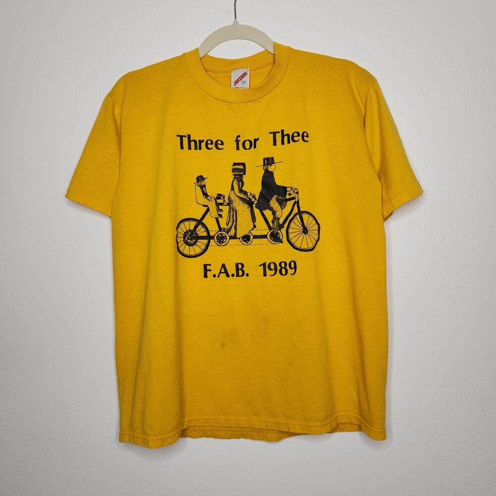 Vintage Three for Thee F.A.B. 1989 Bike Ride Marathon Race Double Sided Shirt